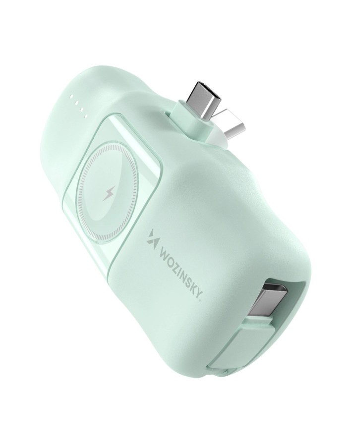 Wozinsky WF16-YCS 5000mAh 15W USB-C Mini Power Bank with Built-in USB-C Cable and Apple Watch Charger - Green Wozinsky WF16-YCS 5000mAh 15W USB-C Mini Power Bank with Built-in USB-C Cable and Apple Watch Charger - Green
