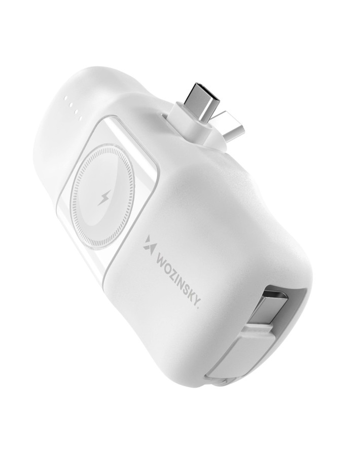 Wozinsky WF16-YCS 5000mAh 15W USB-C Mini Power Bank with Built-in USB-C Cable and Apple Watch Charger - White Wozinsky WF16-YCS 5000mAh 15W USB-C Mini Power Bank with Built-in USB-C Cable and Apple Watch Charger - White