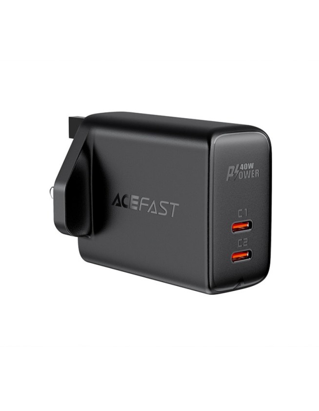 Acefast wall charger (UK plug) 2x USB Type C 40W, PPS, PD, QC 3.0, AFC, FCP black (A12 black)