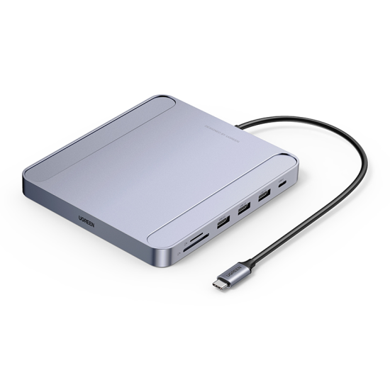 Ugreen HUB USB Type C - 3 x USB Type A 3.1 Gen 1 + SD / TF + RJ45 gray (CM522 60378)