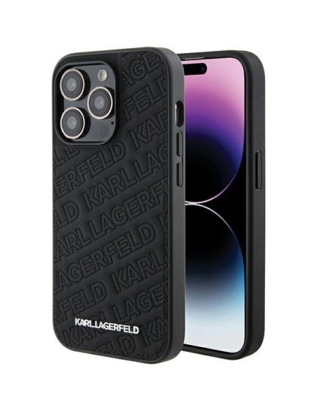 Karl Lagerfeld Quilted K Pattern iPhone 15 Pro Case - Black
