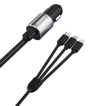 Dudao 3in1 USB car charger 3,4 A built-in cable Lightning / USB Type C / micro USB black (R5ProN black) Dudao 3in1 USB car charger 3,4 A built-in cable Lightning / USB Type C / micro USB black (R5ProN black)