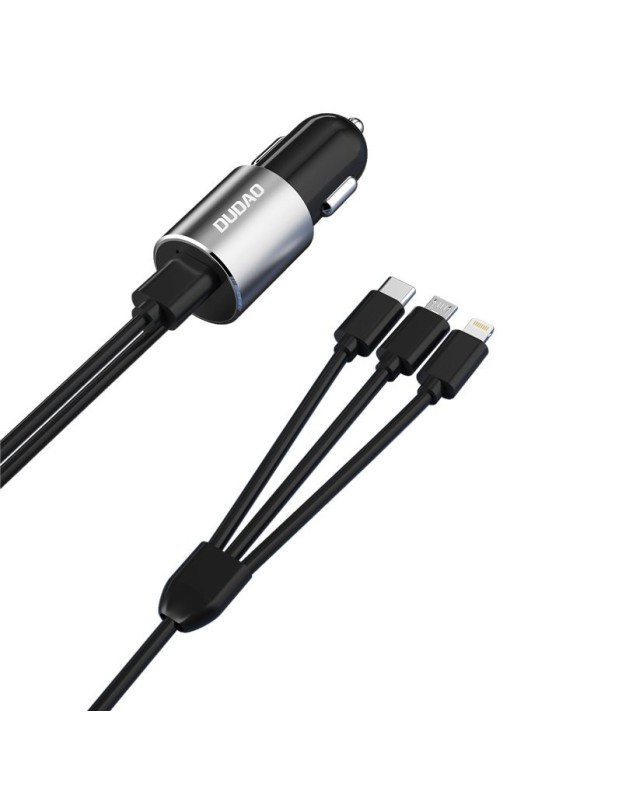 Dudao 3in1 USB car charger 3,4 A built-in cable Lightning / USB Type C / micro USB black (R5ProN black)