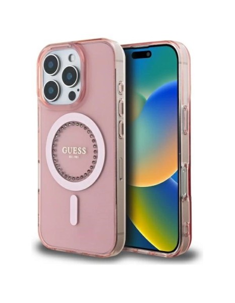 Guess IML Rhinestones MagSafe iPhone 16 Pro Case - Pink Guess IML Rhinestones MagSafe iPhone 16 Pro Case - Pink