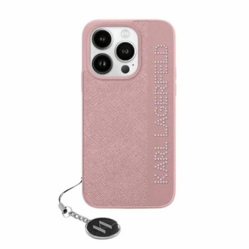 Karl Lagerfeld Saffiano Rhinestones &amp;amp; Charm case for iPhone 15 / 14 / 13 - pink