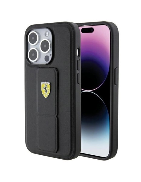 Ferrari Grip Stand Metal Logo case for iPhone 15 Pro Max - black