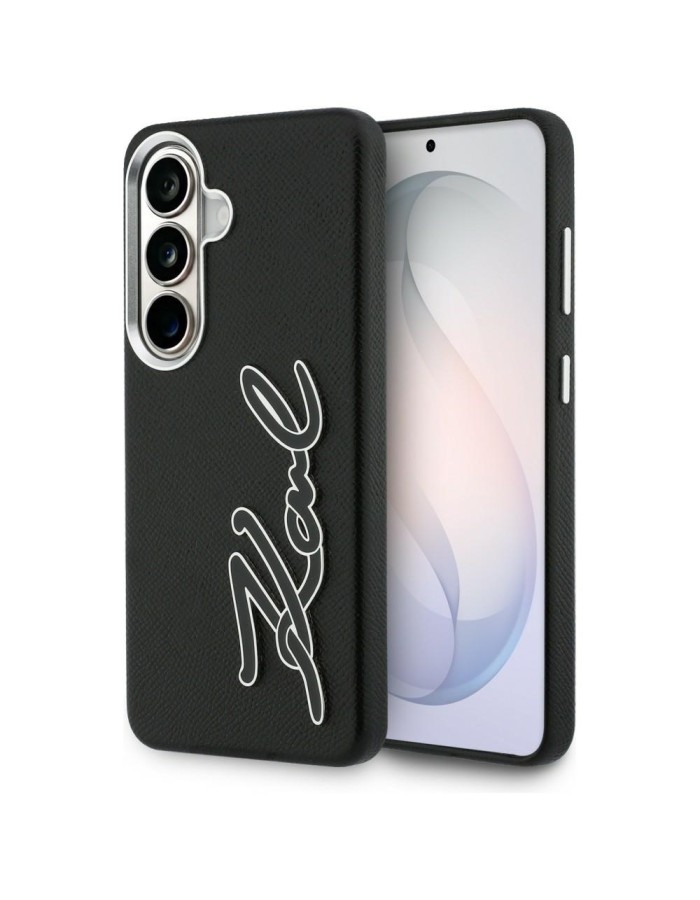 Karl Lagerfeld Grained Signature Metal Resin Logo Case for Samsung Galaxy S26 - Black