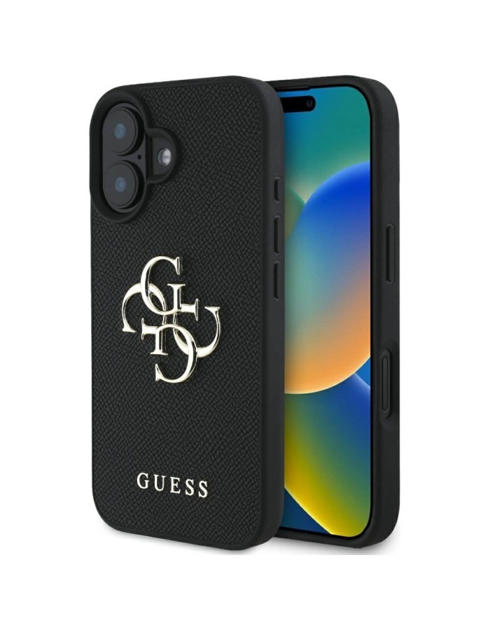 Guess Grained Big 4G Logo Small Classic Logo case for iPhone 16 - black