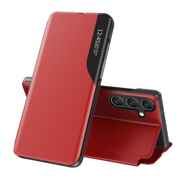Eco Leather View Case for Samsung Galaxy S25+ with flap and stand - red Eco Leather View Case for Samsung Galaxy S25+ with flap and stand - red