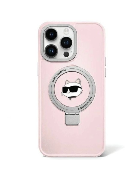 Karl Lagerfeld KLHMP15SHMRSCHP iPhone 15 6.1" pink/pink hardcase Ring Stand Choupette Head MagSafe