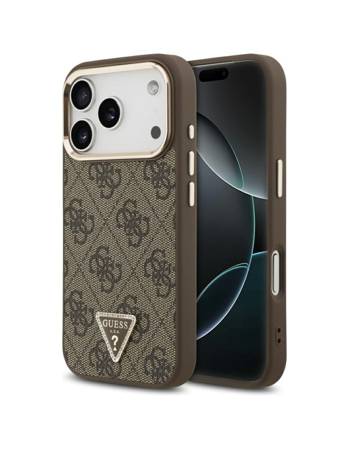 Guess 4G Triangle Logo MagSafe Case for iPhone 17 Pro - Brown and Gold