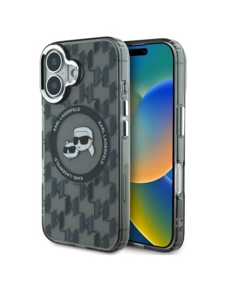 Karl Lagerfeld IML Monogram Karl &amp;amp; Choupette Head MagSafe iPhone 16 Case - Black