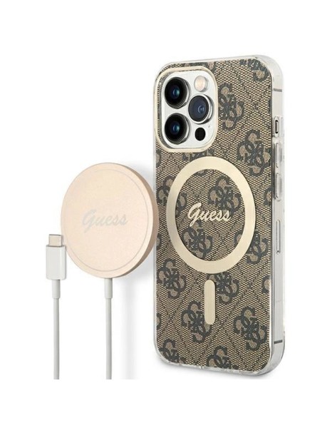 Set Guess GUBPP13LH4EACSW Case+ Charger iPhone 13 Pro brown/brown hard case 4G Print MagSafe