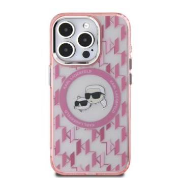 Karl Lagerfeld IML Monogram Karl &amp;amp; Choupette Head MagSafe iPhone 15 Case - Pink