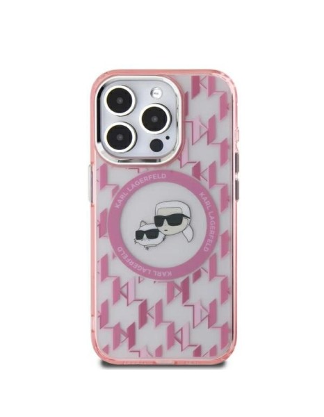 Karl Lagerfeld IML Monogram Karl &amp;amp; Choupette Head MagSafe iPhone 15 Case - Pink