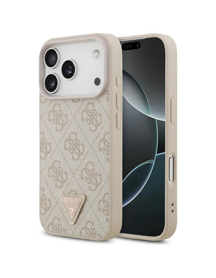 Guess Leather 4G Triangle Strass MagSafe Case for iPhone 17 Pro - Pink