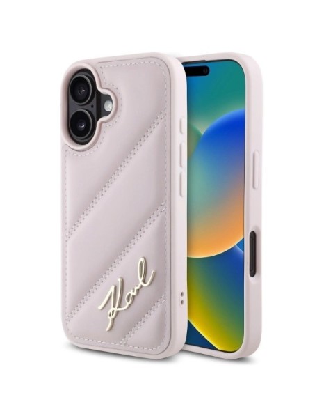 Karl Lagerfeld Quilted Signature iPhone 16 Case - Pink Karl Lagerfeld Quilted Signature iPhone 16 Case - Pink
