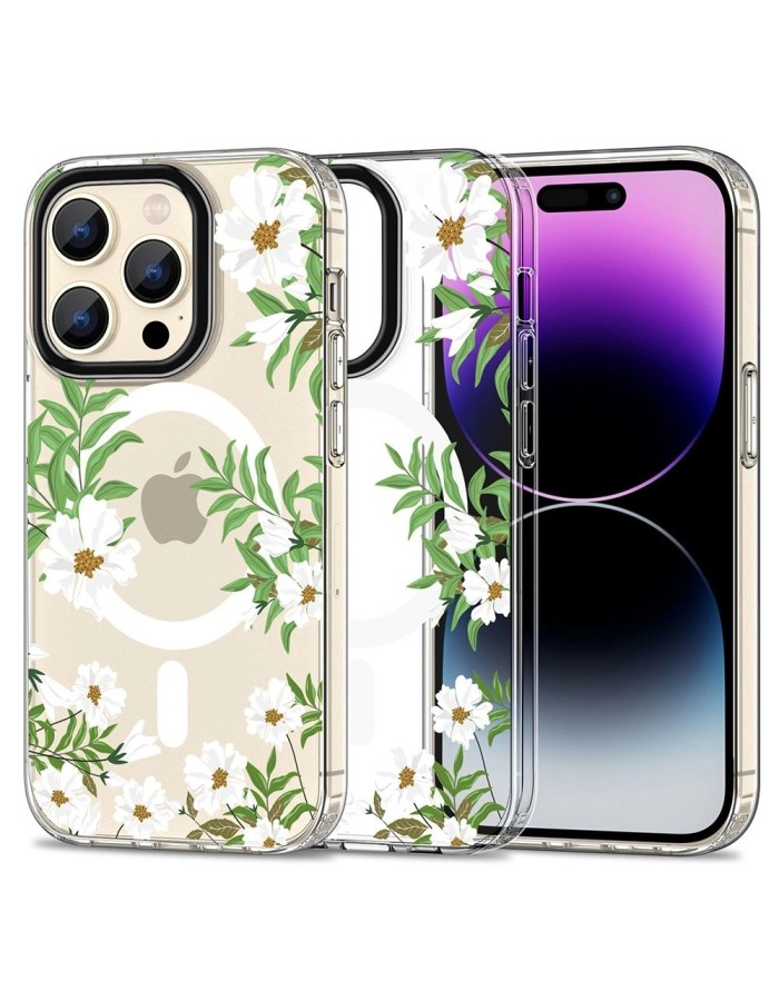 Tech-Protect MagMood MagSafe iPhone 15 Pro Max Case - Daisies with Leaves Tech-Protect MagMood MagSafe iPhone 15 Pro Max Case - Daisies with Leaves