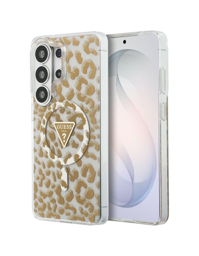Guess IML Leopard Print Triangle MagSafe Case for Samsung Galaxy S26 Ultra - Brown