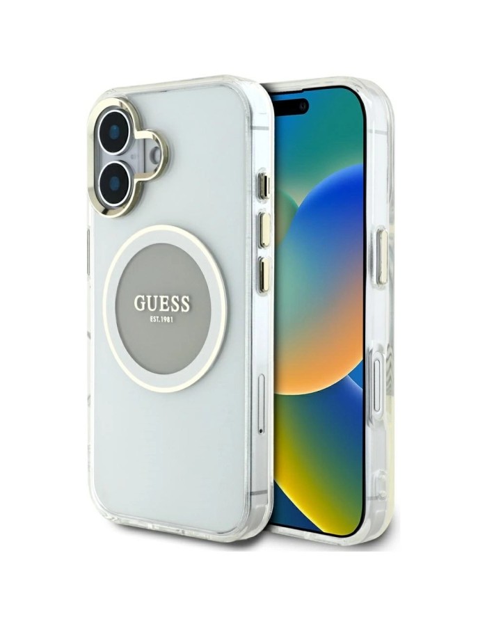 Guess IML Metal Colored Circle Classic Logo MagSafe case for iPhone 16 - gray Guess IML Metal Colored Circle Classic Logo MagSafe case for iPhone 16 - gray