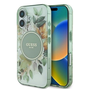 Guess IML Flower &amp;amp; Tonal Circle MagSafe case for iPhone 16 Plus - green