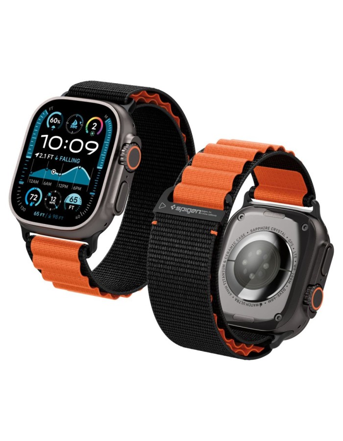Spigen WBF1 Strap for Apple Watch 44 / 45 / 46 / 49 mm - Black and Orange Spigen WBF1 Strap for Apple Watch 44 / 45 / 46 / 49 mm - Black and Orange