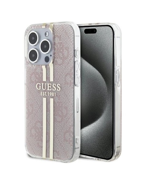 Guess IML 4G Gold Stripe case for iPhone 15 Pro - pink Guess IML 4G Gold Stripe case for iPhone 15 Pro - pink