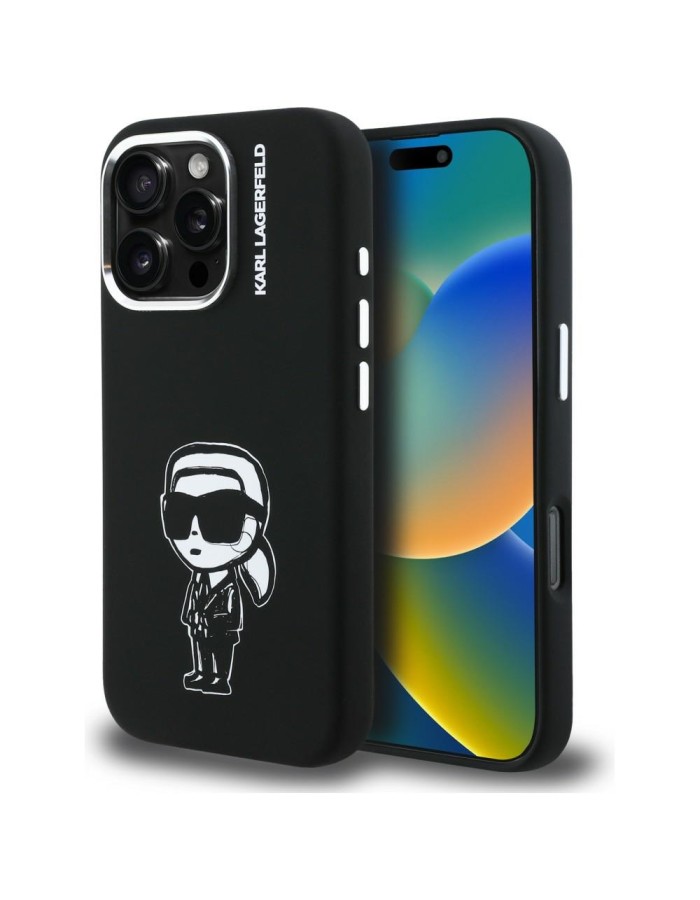 Karl Lagerfeld Silicone Karl Sketch MagSafe Case for iPhone 16 Pro Max - Black