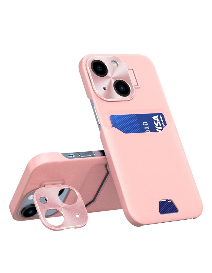 Leather Stand Case for iPhone 14 Plus Card Wallet Cover with Stand Pink