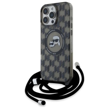 Karl Lagerfeld IML Crossbody Monogram Karl &amp;amp; Choupette Head MagSafe Case for iPhone 16 Pro - Black