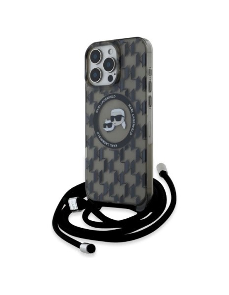 Karl Lagerfeld IML Crossbody Monogram Karl &amp;amp; Choupette Head MagSafe Case for iPhone 16 Pro - Black