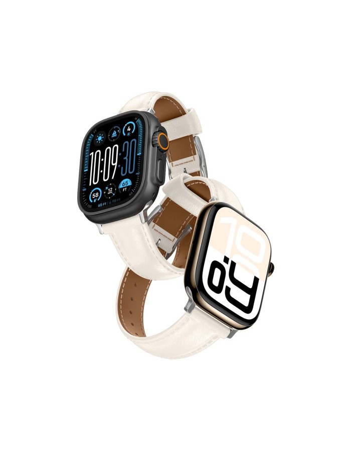 AmazingThing Class Band Leather Strap for Apple Watch 45 / 46 / 49 mm - Light Beige AmazingThing Class Band Leather Strap for Apple Watch 45 / 46 / 49 mm - Light Beige