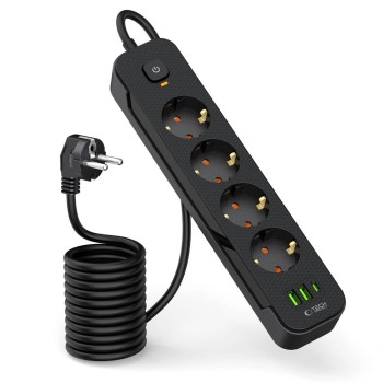 Tech-Protect PCL4X3 Power Strip 4 Sockets 240V + 2xUSB-A + 1xUSB-C 200 cm - Black Tech-Protect PCL4X3 Power Strip 4 Sockets 240V + 2xUSB-A + 1xUSB-C 200 cm - Black
