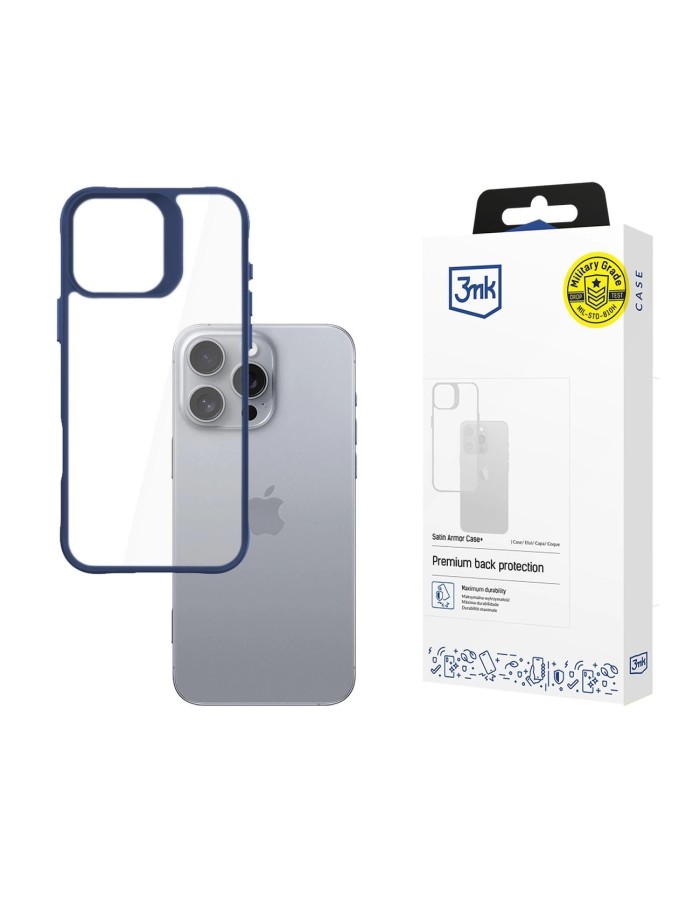 3mk Satin Armor Case+ Blue for Apple iPhone 16 Pro Max - transparent