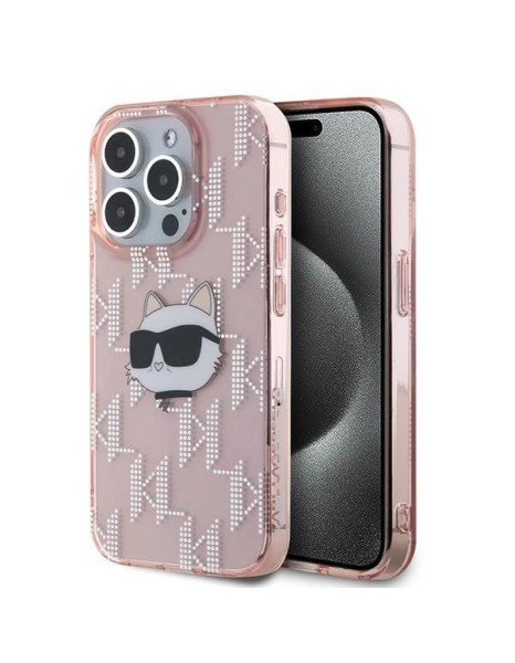 Karl Lagerfeld IML Choupette Head &amp;amp; Monogram case for iPhone 15 Pro Max - pink