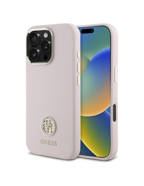 Guess Silicone Logo Strass 4G case for iPhone 16 Pro - light pink