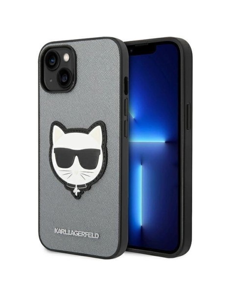 Karl Lagerfeld Saffiano Choupette Head Patch case for iPhone 14 Plus - silver