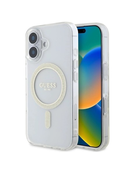 Guess GUHMP16MHFGERET iPhone 16 Plus 6.7" transparent hardcase IML Glitter Circle MagSafe