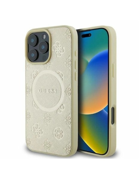 Guess Saffiano Peony Classic Logo MagSafe case for iPhone 16 Pro - gold