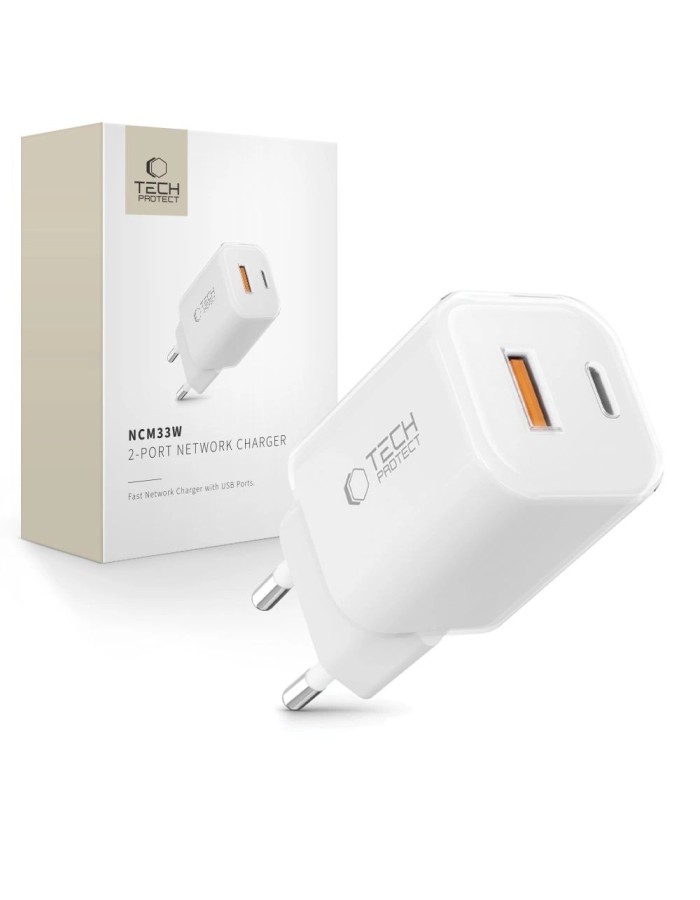 Tech-Protect NCM33W 2-port PD33W/QC3.0 wall charger - white Tech-Protect NCM33W 2-port PD33W/QC3.0 wall charger - white