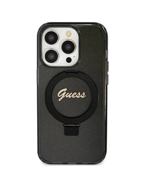 Guess Ring Stand Script Glitter MagSafe case for iPhone 12/12 Pro - black Guess Ring Stand Script Glitter MagSafe case for iPhone 12/12 Pro - black