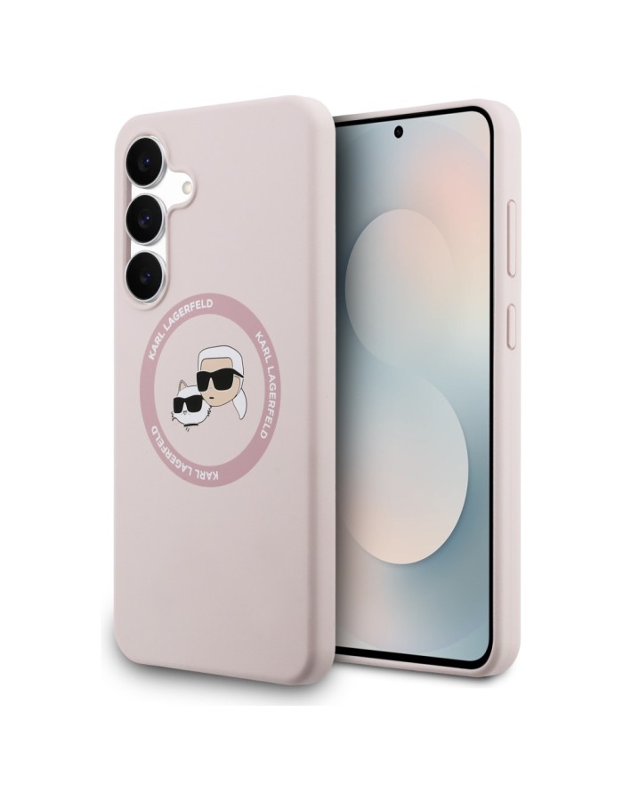 Karl Lagerfeld Silicone Karl &amp;amp; Choupette Heads MagSafe Case for Samsung Galaxy S25 FE - Pink