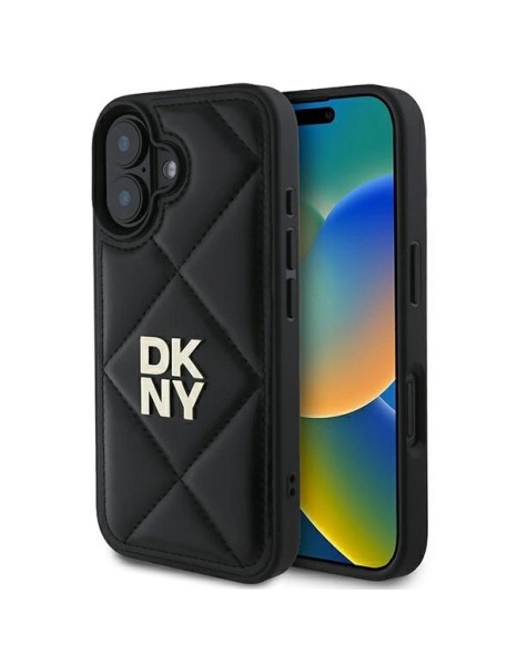 DKNY Quilted Stack Logo iPhone 16 Case - Black