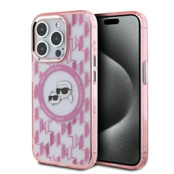 Karl Lagerfeld IML Monogram Karl &amp;amp; Choupette Head MagSafe iPhone 15 Pro Case - Pink