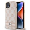 DKNY Leather Checkered Mono Pattern &amp;amp; Printed Stripes case for iPhone 15 / 14 / 13 - pink