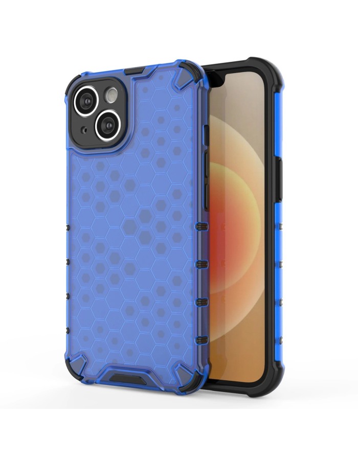 Honeycomb case for iPhone 14 Plus armored hybrid cover blue