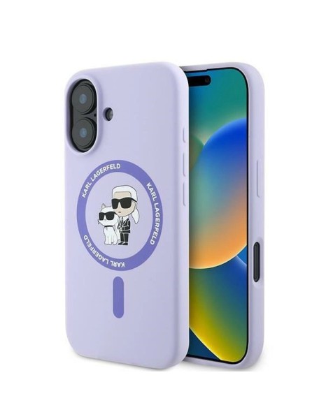 Karl Lagerfeld Silicone Karl&amp;amp;Choupette Ring MagSafe iPhone 16 Case - Purple
