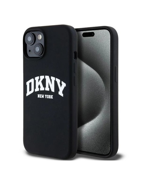 DKNY Liquid Silicone White Printed Logo MagSafe Case for iPhone 15 / 14 / 13 - Black
