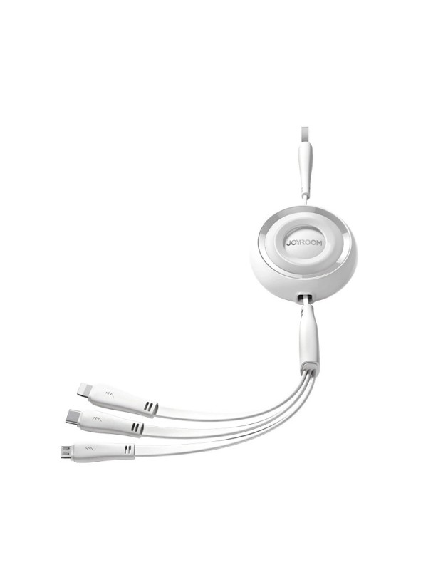Joyroom Colorful Series S-A40 Cable Retractable 3in1 USB-A - USB-C / Lightning / Micro USB 1m - White