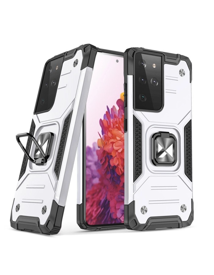 Wozinsky Ring Armor tough hybrid case cover + magnetic holder for Samsung Galaxy S22 Ultra silver